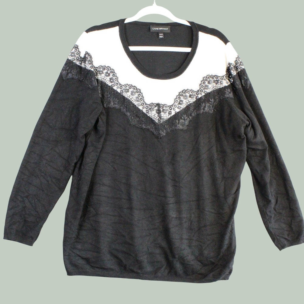 Lane Bryant Lace Trim Colorblock Sweater Size 22/24 Black White Minimalist Y2K
